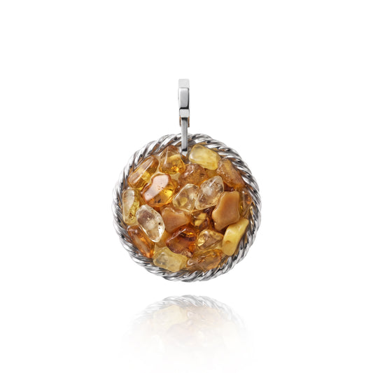 Amulet tensorowy z Bursztynem - Srebro 925 pokryte platyną