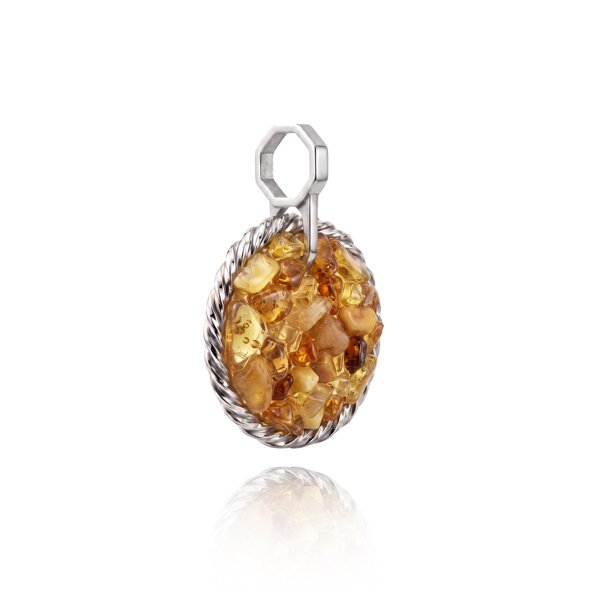 Amulet tensorowy z Bursztynem - Srebro 925 pokryte platyną