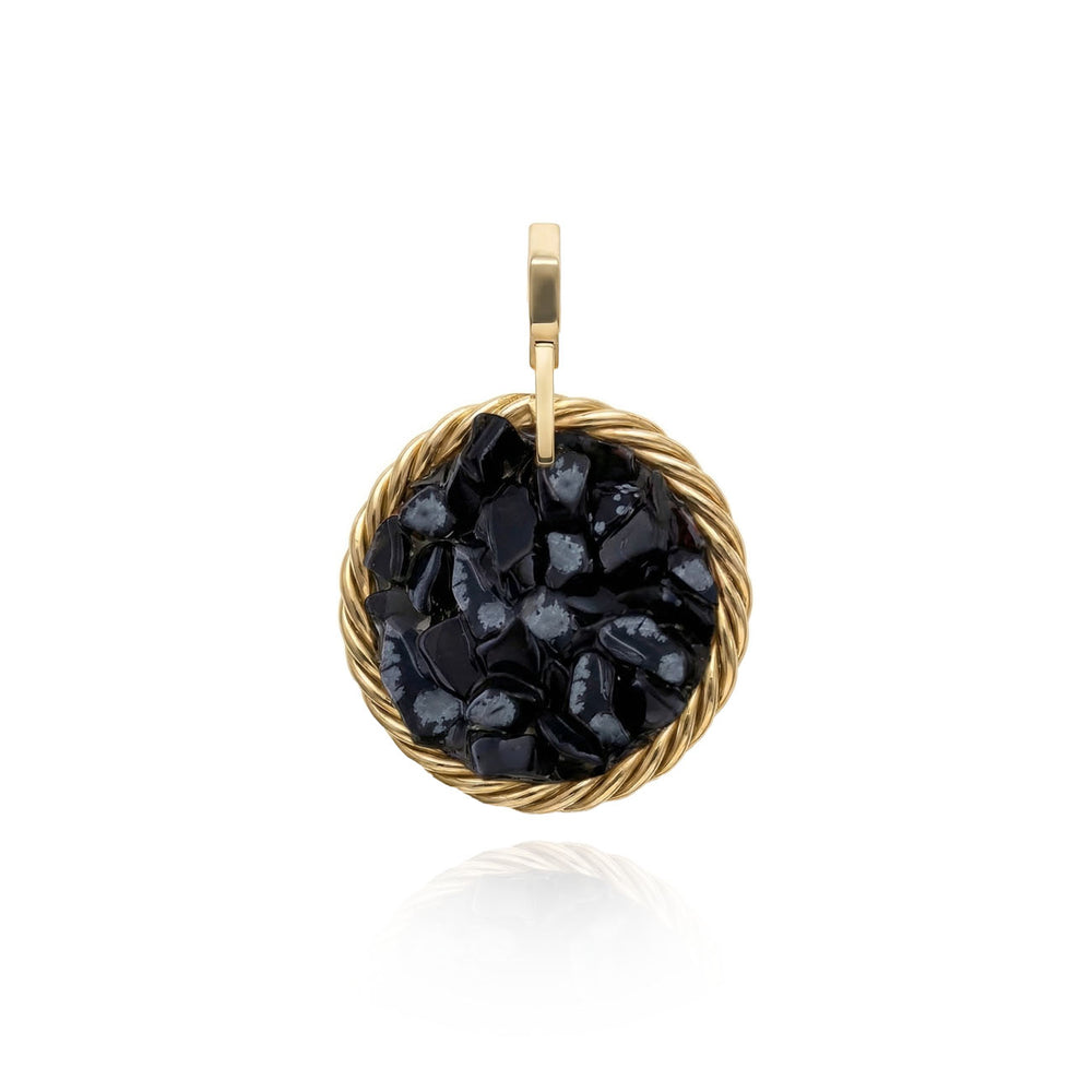 Kupferner Tensor-Amulett mit Schneeflocken-Obsidian – Vergoldet