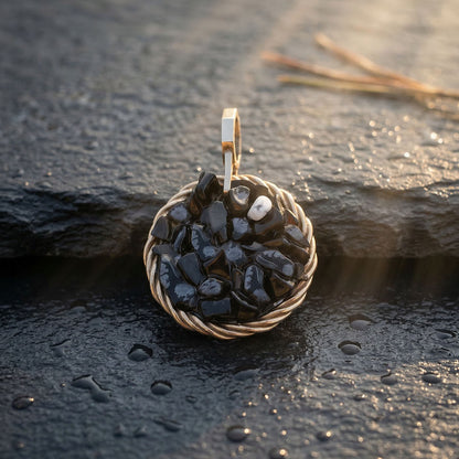 Miedziany Amulet Tensorowy z Obsydianem Śnieznym – Pozłacany