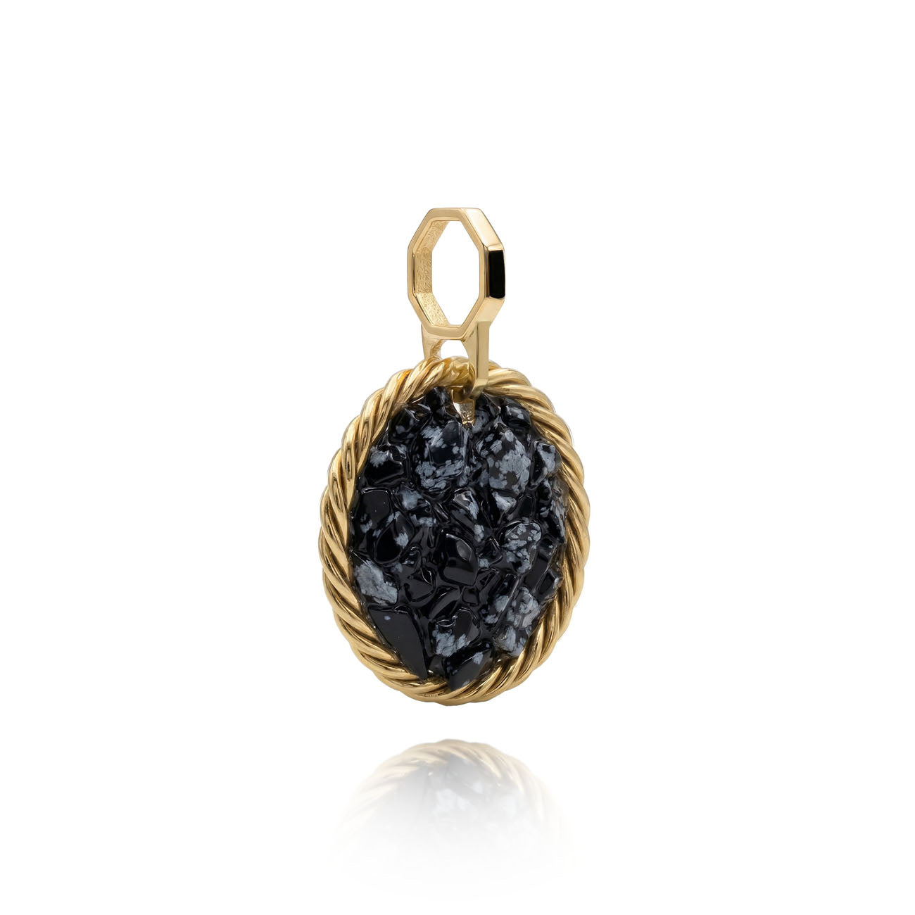 Miedziany Amulet Tensorowy z Obsydianem Śnieznym – Pozłacany