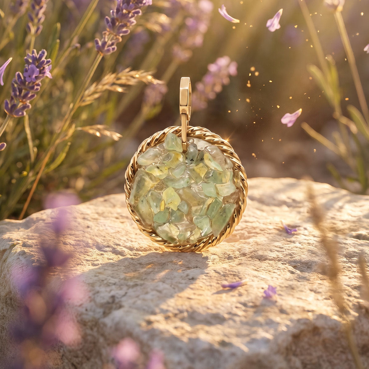 Amulet tensorowy z Prehnitem - Srebro 925 pozłacane