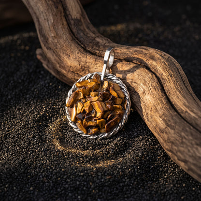 Amulet tensorowy z Tygrysim Okiem - Srebro 925 pokryte platyną