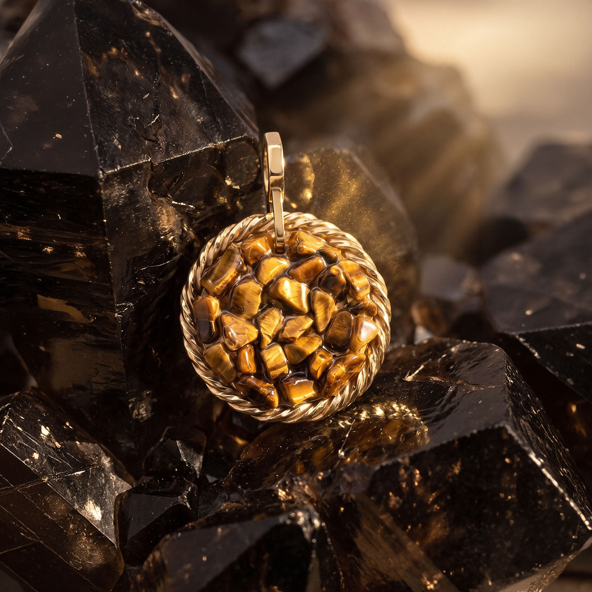 Amulet tensorowy z Tygrysim Okiem - Srebro 925 pozłacane