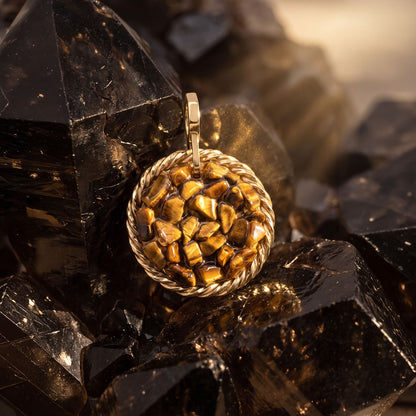 Amulet tensorowy z Tygrysim Okiem - Srebro 925 pozłacane