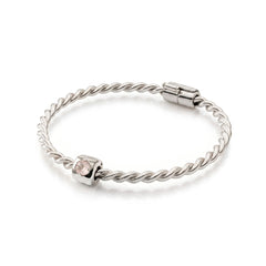 Kupfer-Tensorarmband in Silberfarbe – Königlicher Kubit mit Charms aus Rosenquarz