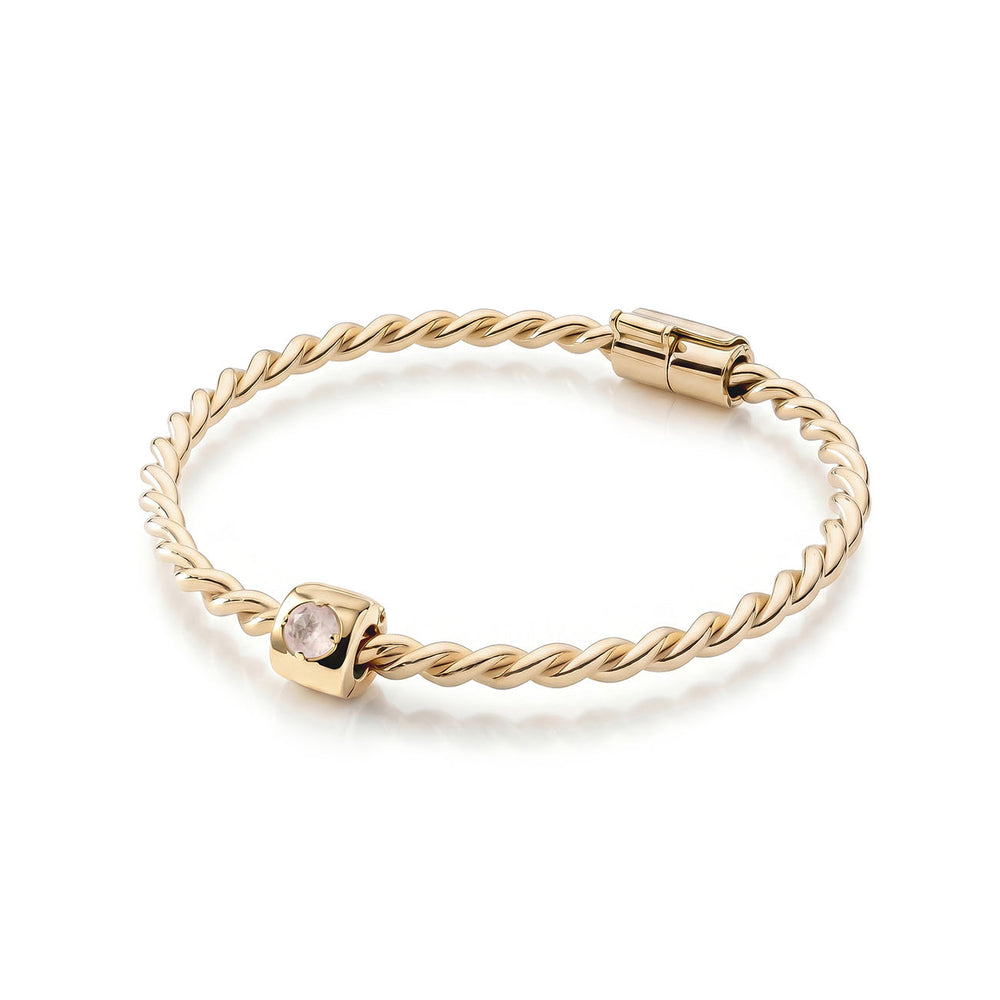 Kupfer-Tensorarmband in Goldfarbe – Königlicher Kubit mit Charms aus Rosenquarz