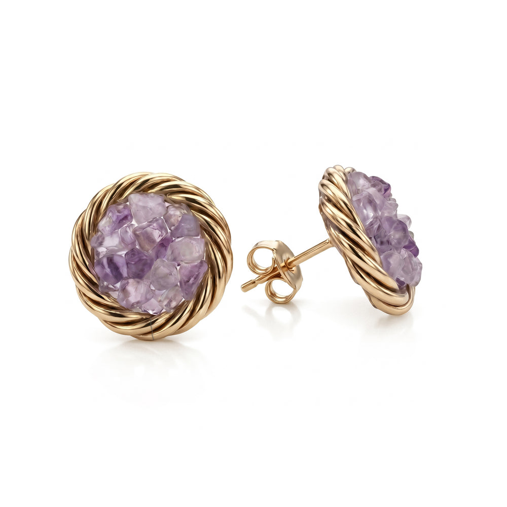 Vergoldete tensorische Kupferohrringe mit Amethyst