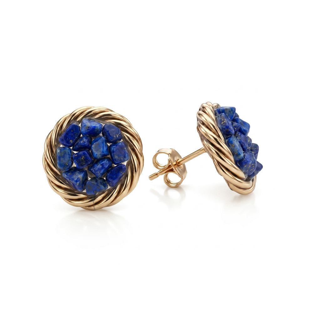 Vergoldete tensorische Kupferohrringe mit Lapislazuli