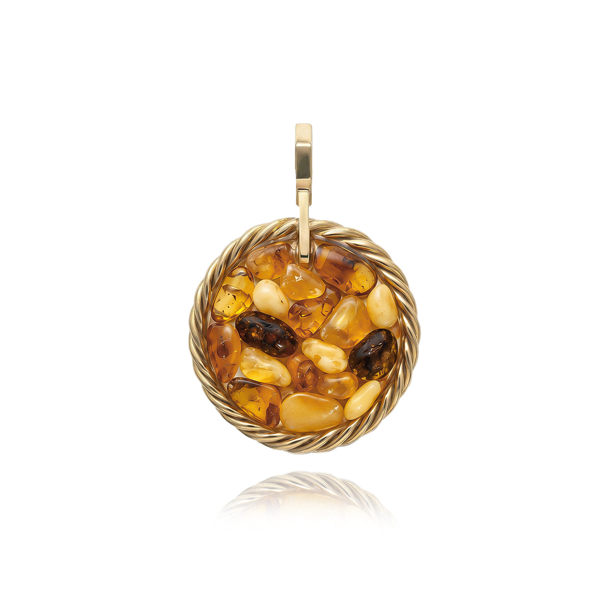 Miedziany amulet tensorowy z bursztynem – pokryty złotem