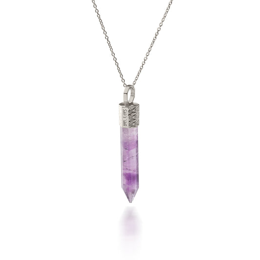 Naszyjnik 44 cm z Ametystem – Srebro 925 pokryte platyną