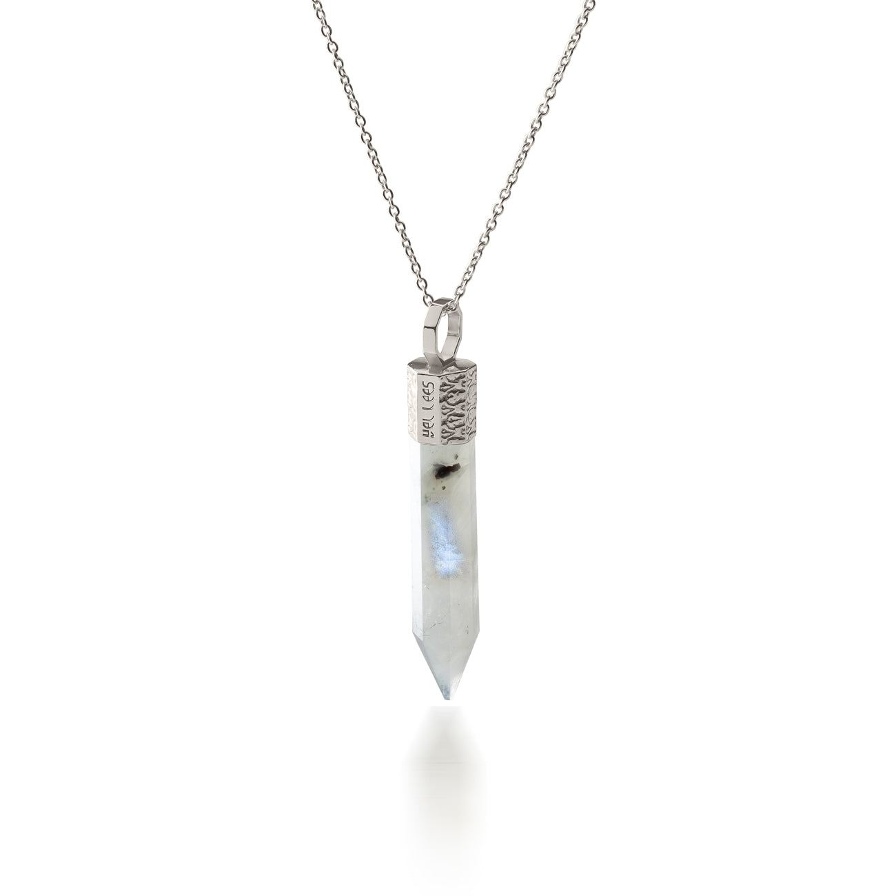 Naszyjnik 44 cm z Kamieniem Księżycowym – Srebro 925 pokryte platyną