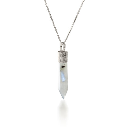 Naszyjnik 44 cm z Kamieniem Księżycowym – Srebro 925 pokryte platyną