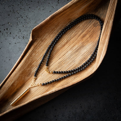 Atem-Halskette mit mattem Turmalin 6 mm, 925er Silber vergoldet